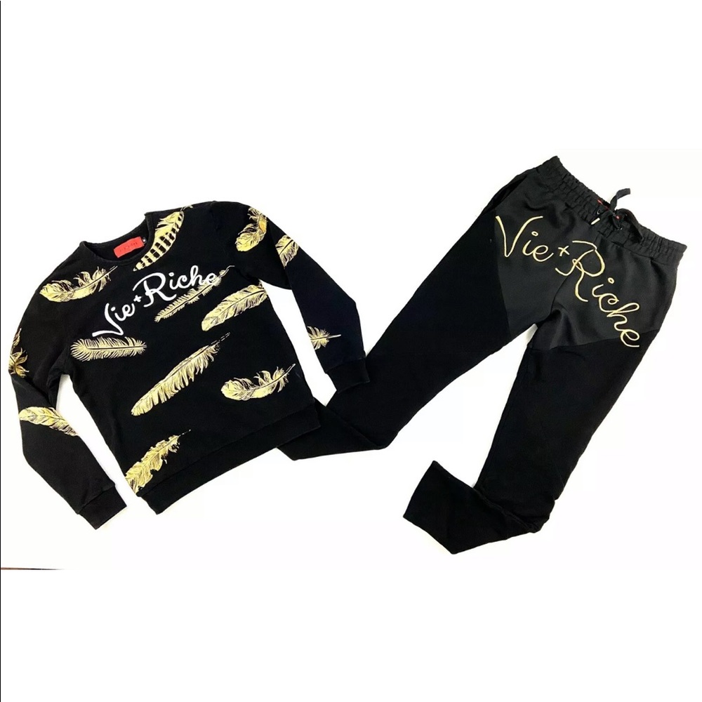 Vie + Riche Mens Sweat Suit Set Gold Feath…